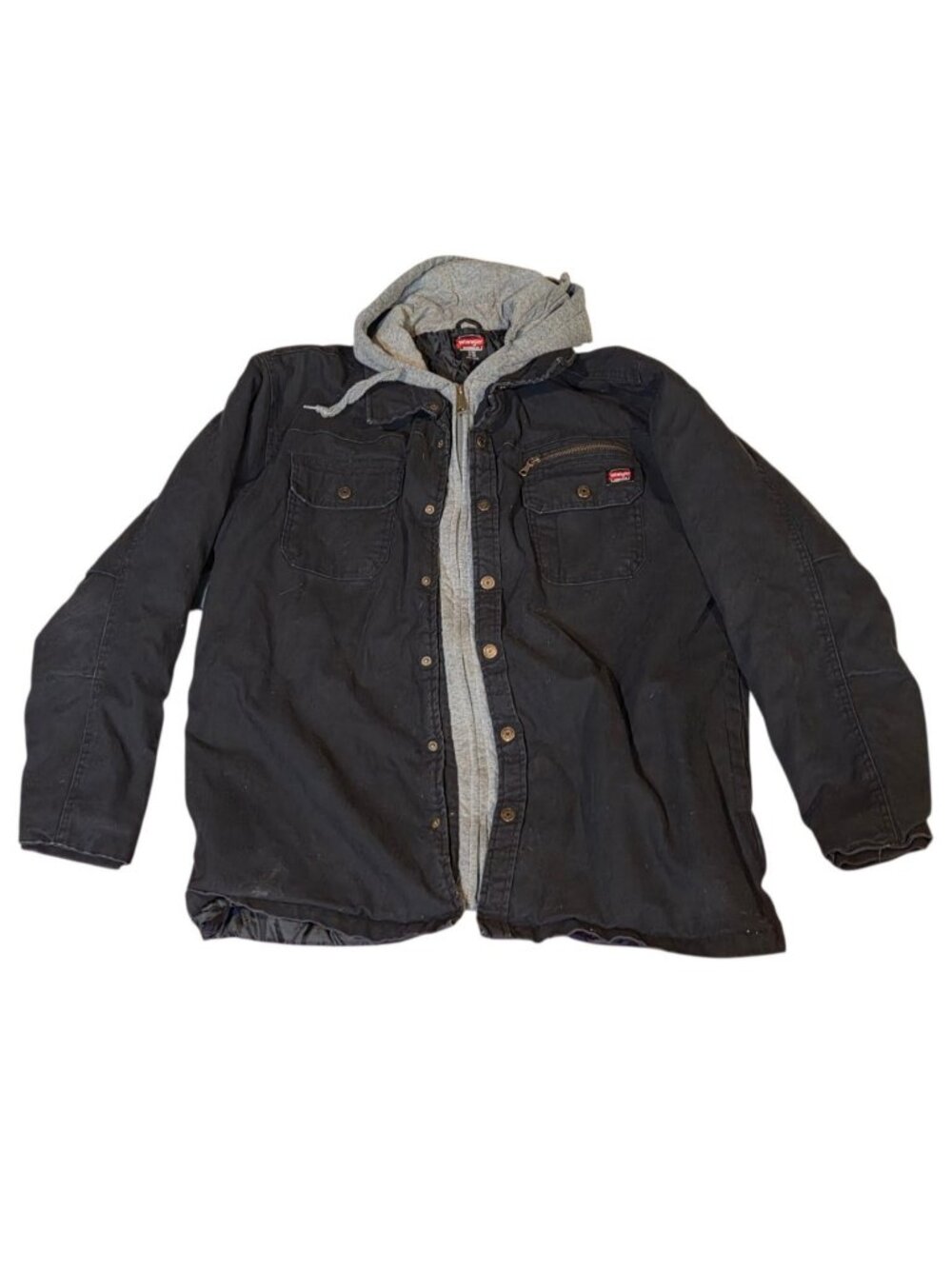 Wrangler Mens Workwear Hood Canvas Hooded Black Jacket Size XL 46-48 Cotton